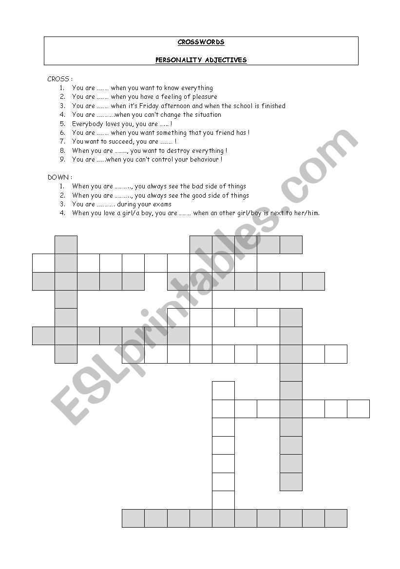 Crosswords - Feelings worksheet