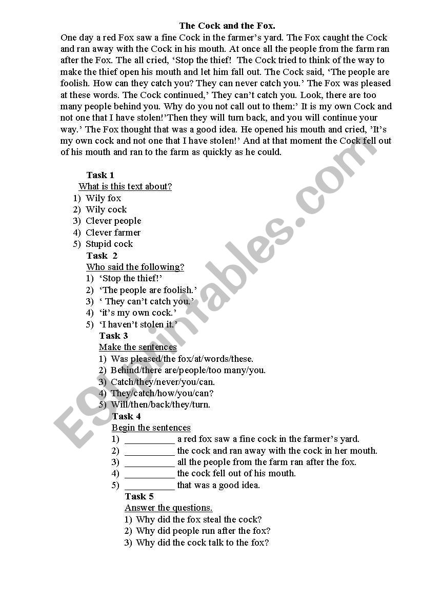 reading test worksheet