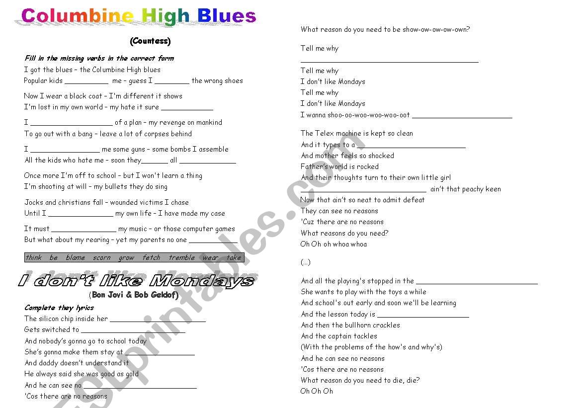 songs and information about school shootings