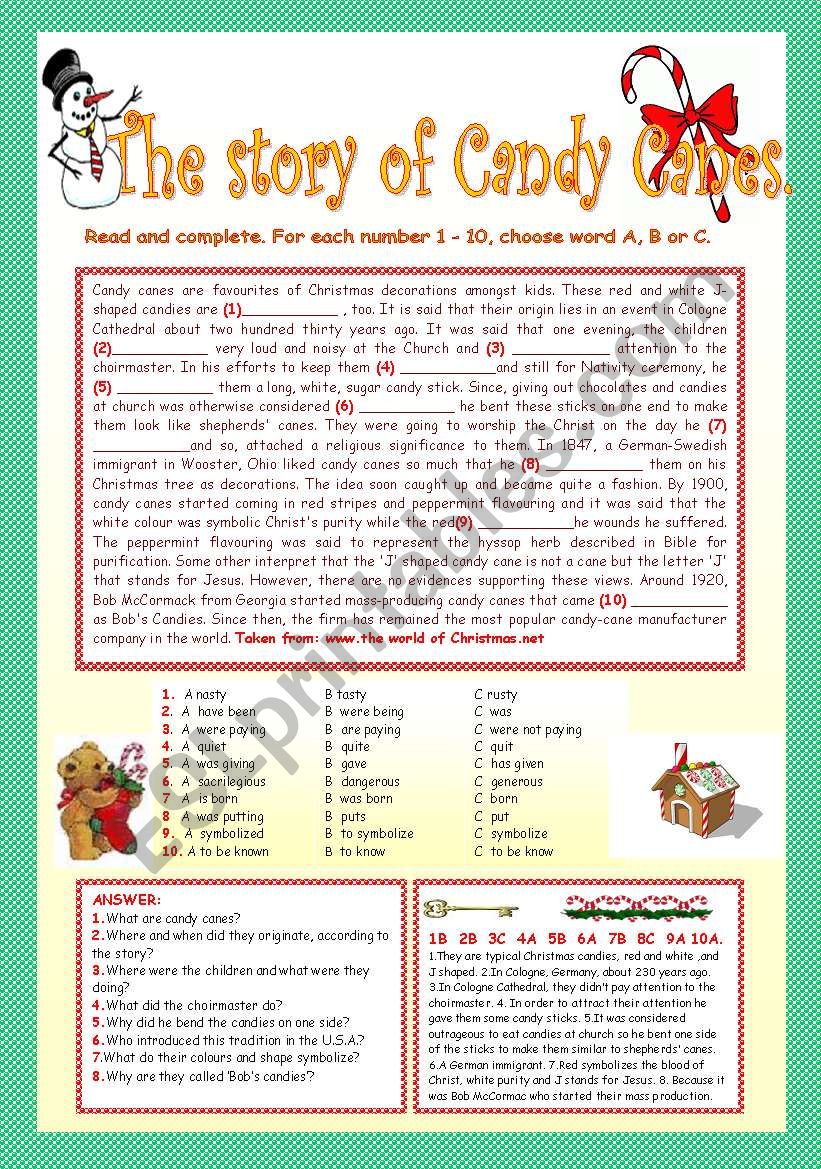 THE STORY OF CANDY CANES. worksheet