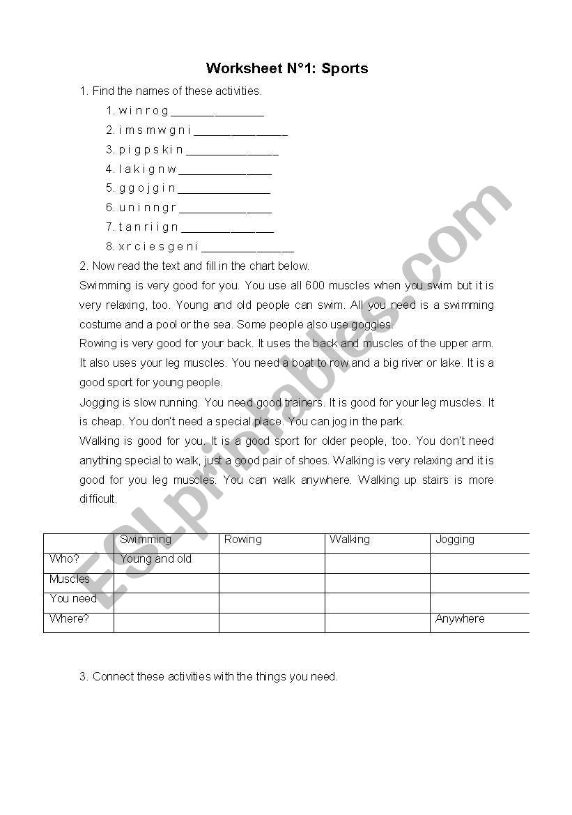 Sports for esl worksheet