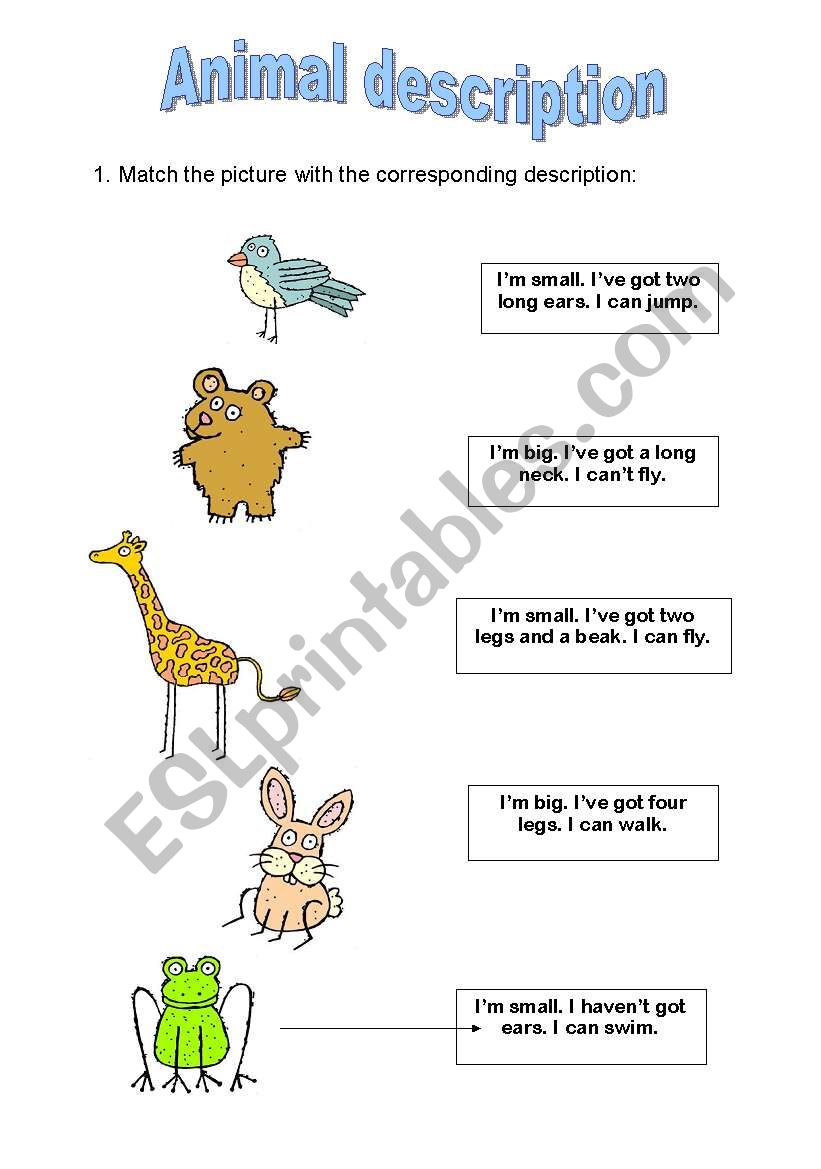 ANIMAL descriptions worksheet