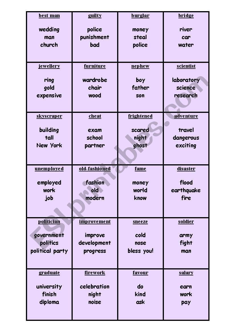 Taboo words - intermediate worksheet