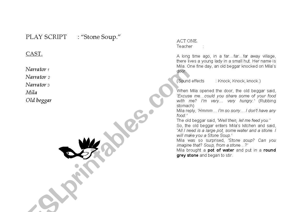 Play script :Â´Stone SoupÂ´ worksheet