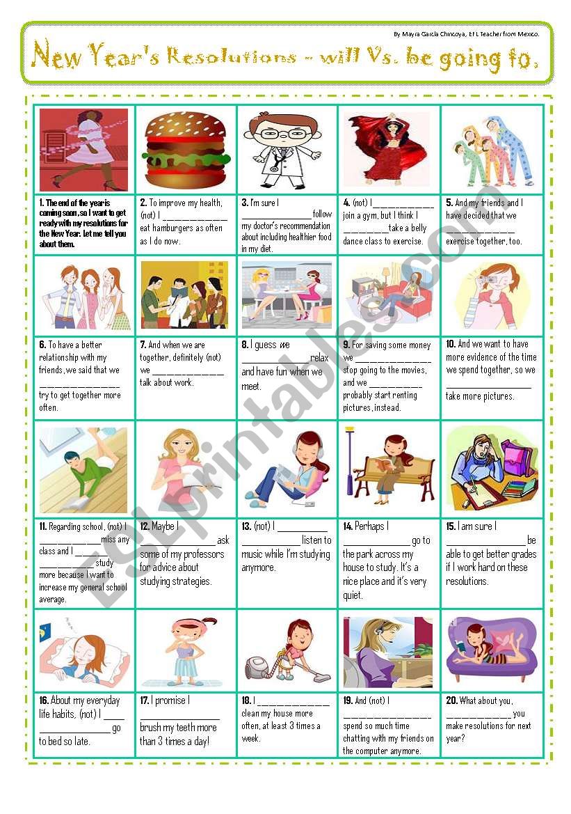 NEW YEARÂ´S RESOLUTIONS - PiCtUrE sToRY for practicing 