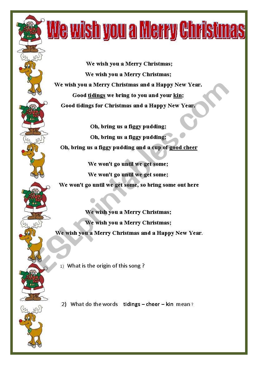 We wish you a Merry Christmas worksheet