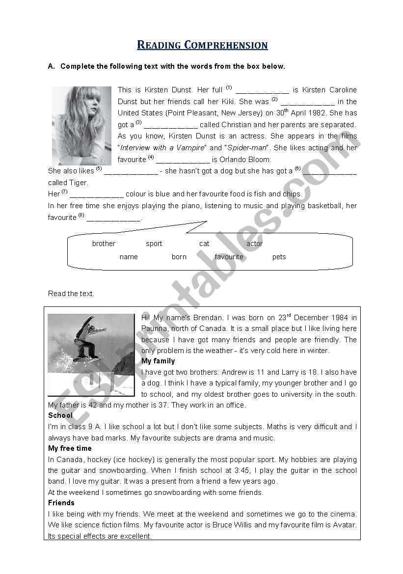 Readiing comprehension worksheet