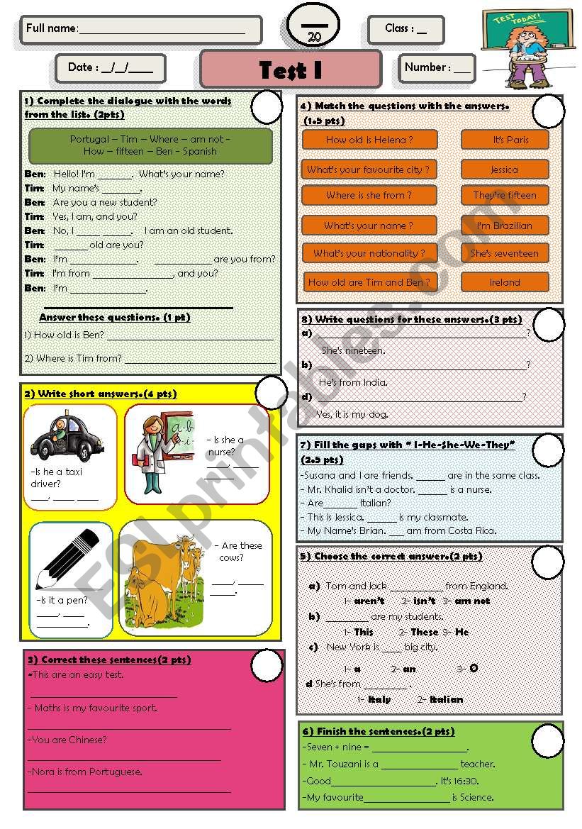 Beginners test worksheet