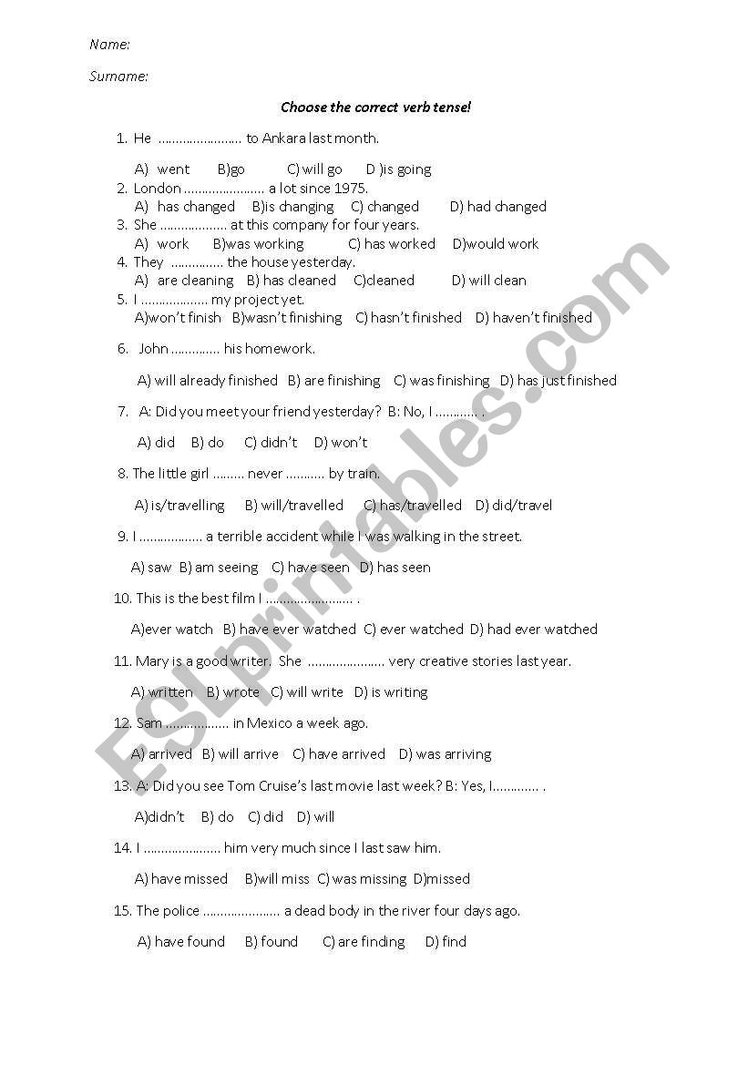 Tenses worksheet