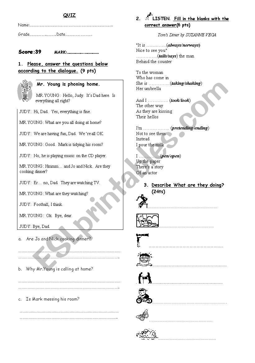 Present Continuos Quiz worksheet