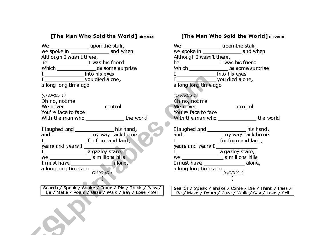 the man who sold the world worksheet