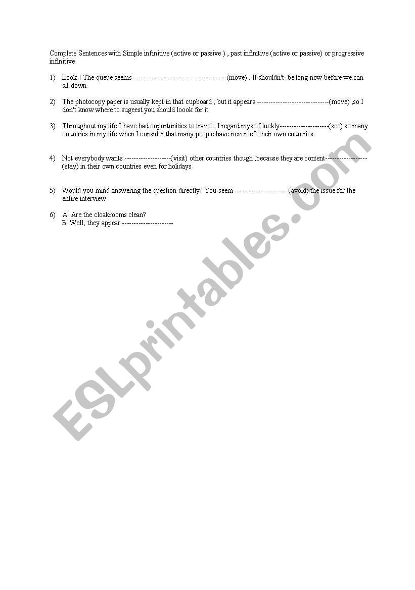 GERUND or INFINITIVE worksheet