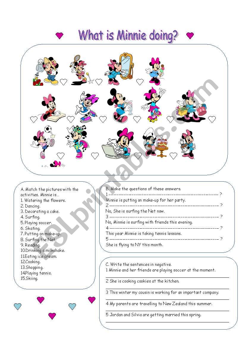 Present Continuous-Minnie worksheet