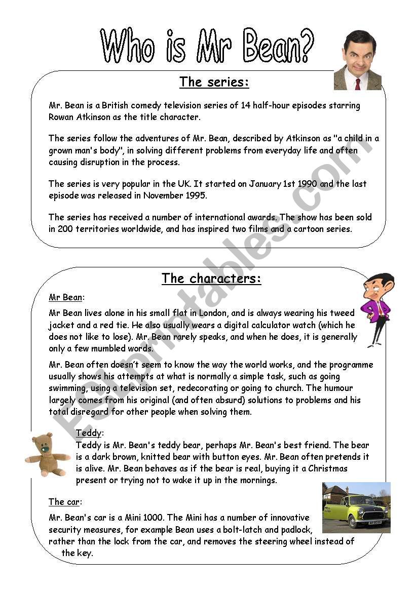 Who is Mr Bean? worksheet