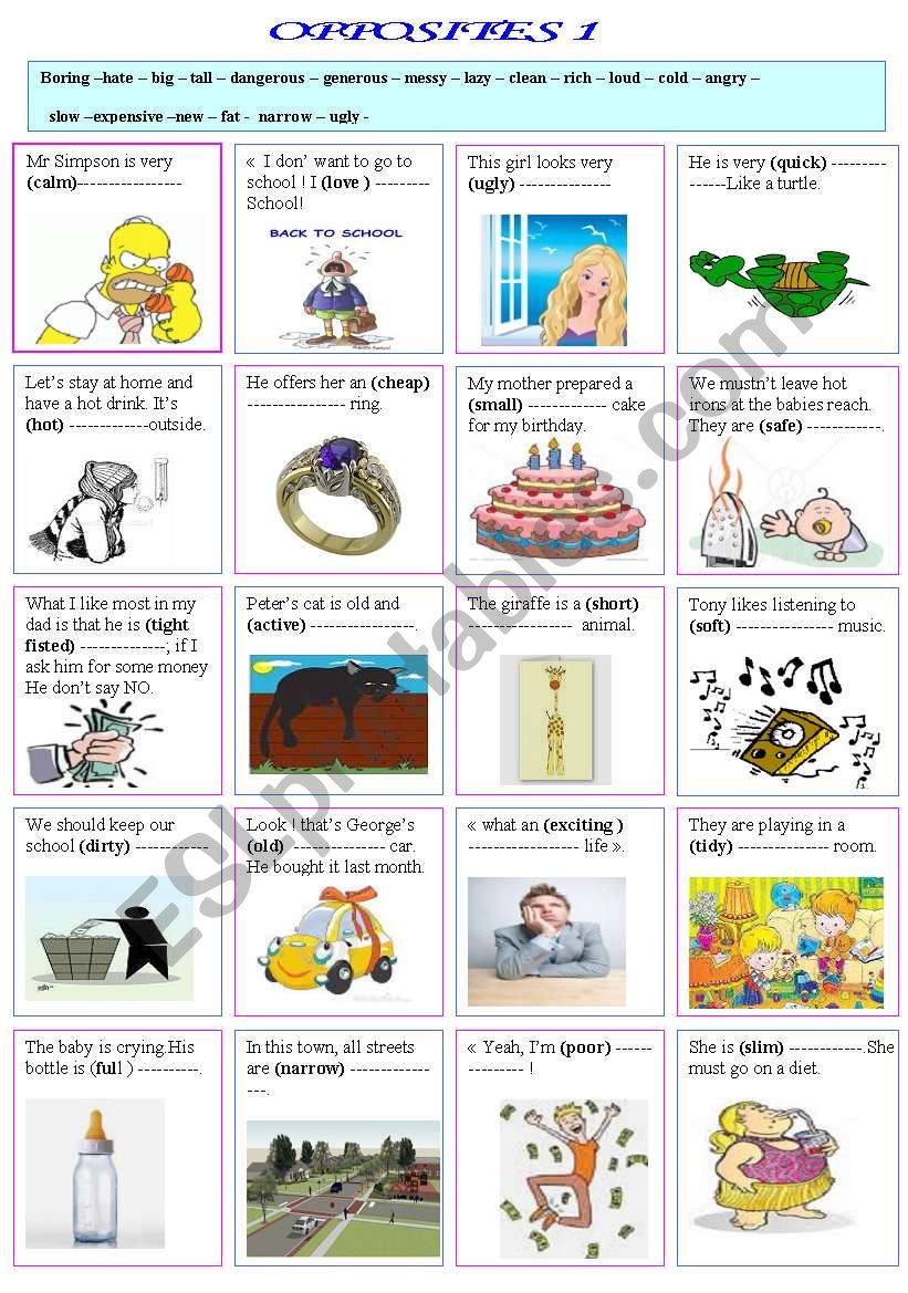 Opposites 1 worksheet
