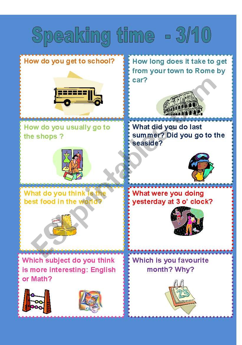 Speaking time 3 worksheet