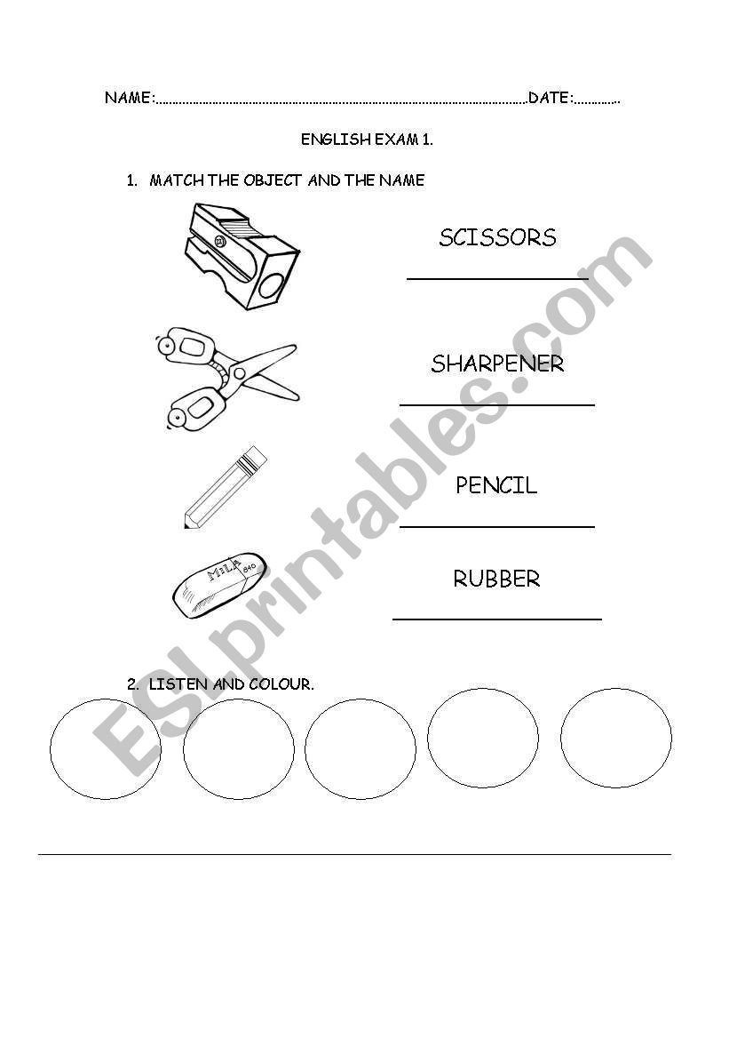 EXAM 1 YEAR/KINDERGARDEN worksheet