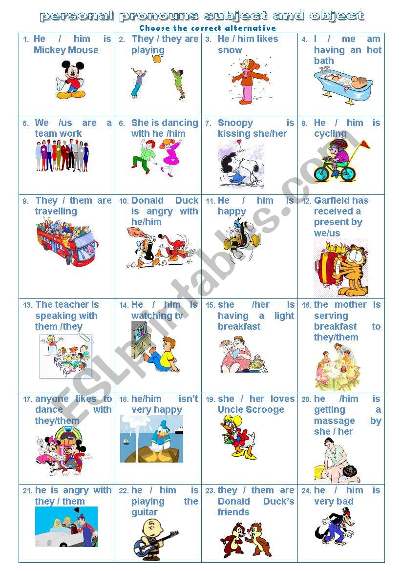 personal pronouns subject and object -PART A