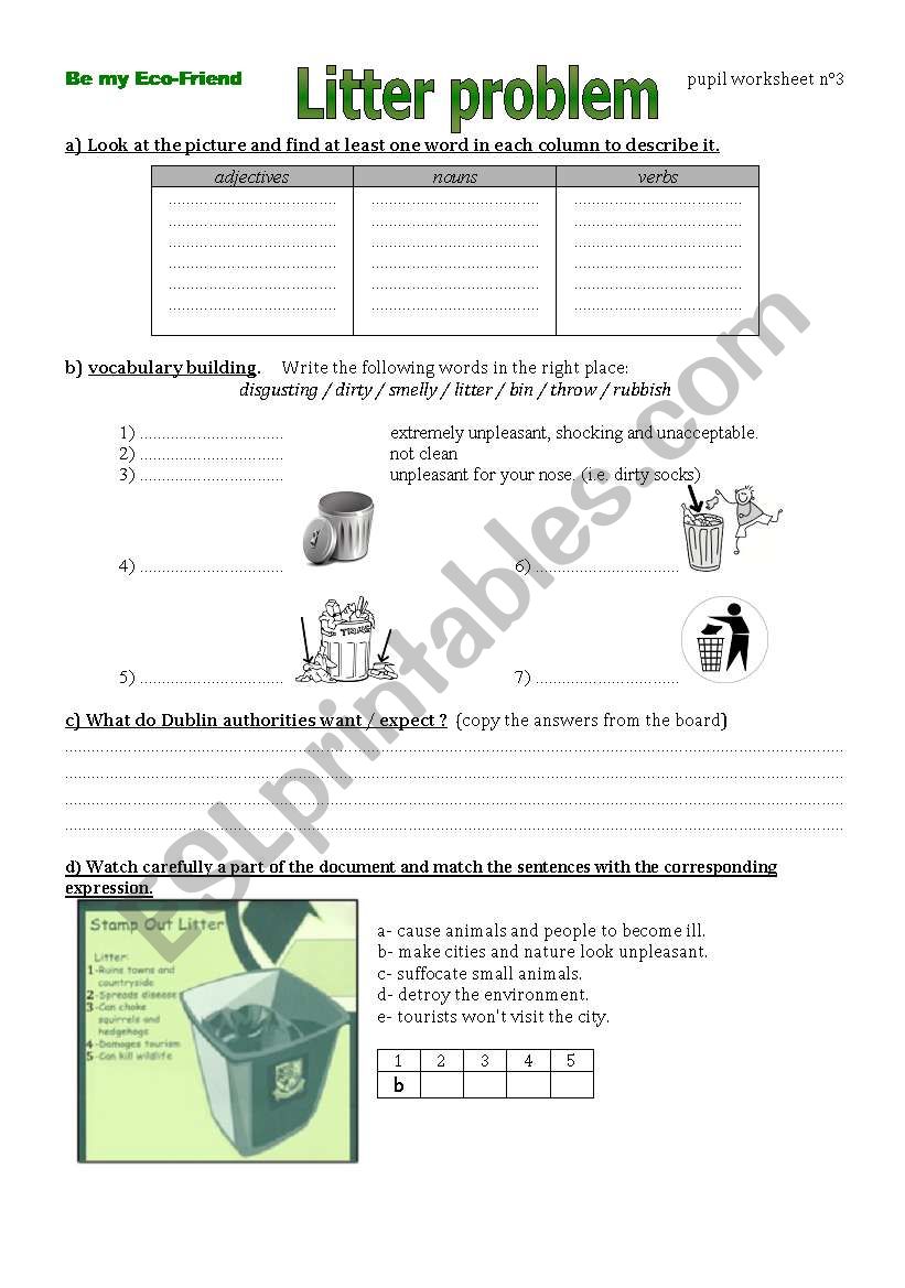 The third step of a lesson plan on recycling (worksheet)
