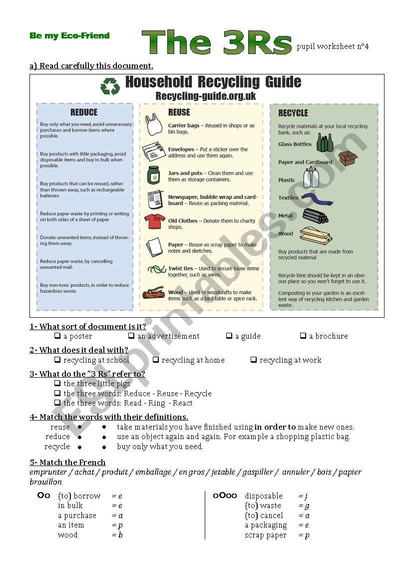 The fourth step of a lesson plan on recycling