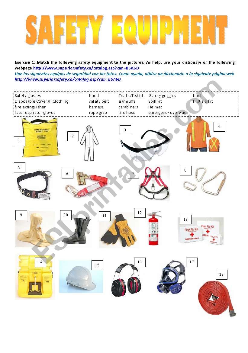 Safety Equipment Vocab worksheet