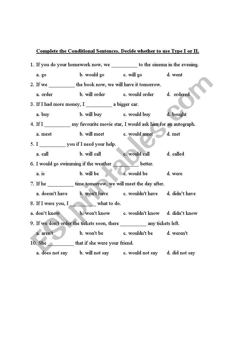 if clauses worksheet