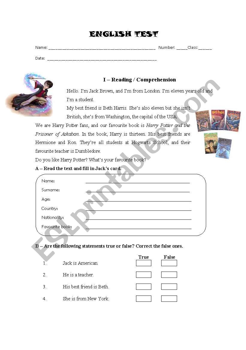 End of term test_level 1 worksheet