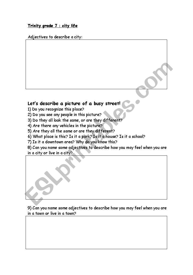 City Life worksheet