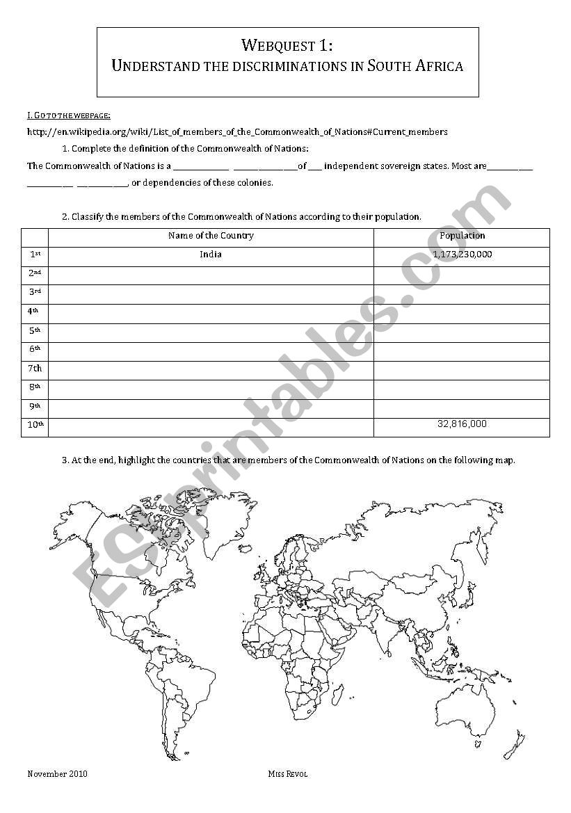 Webquest on the apartheid worksheet