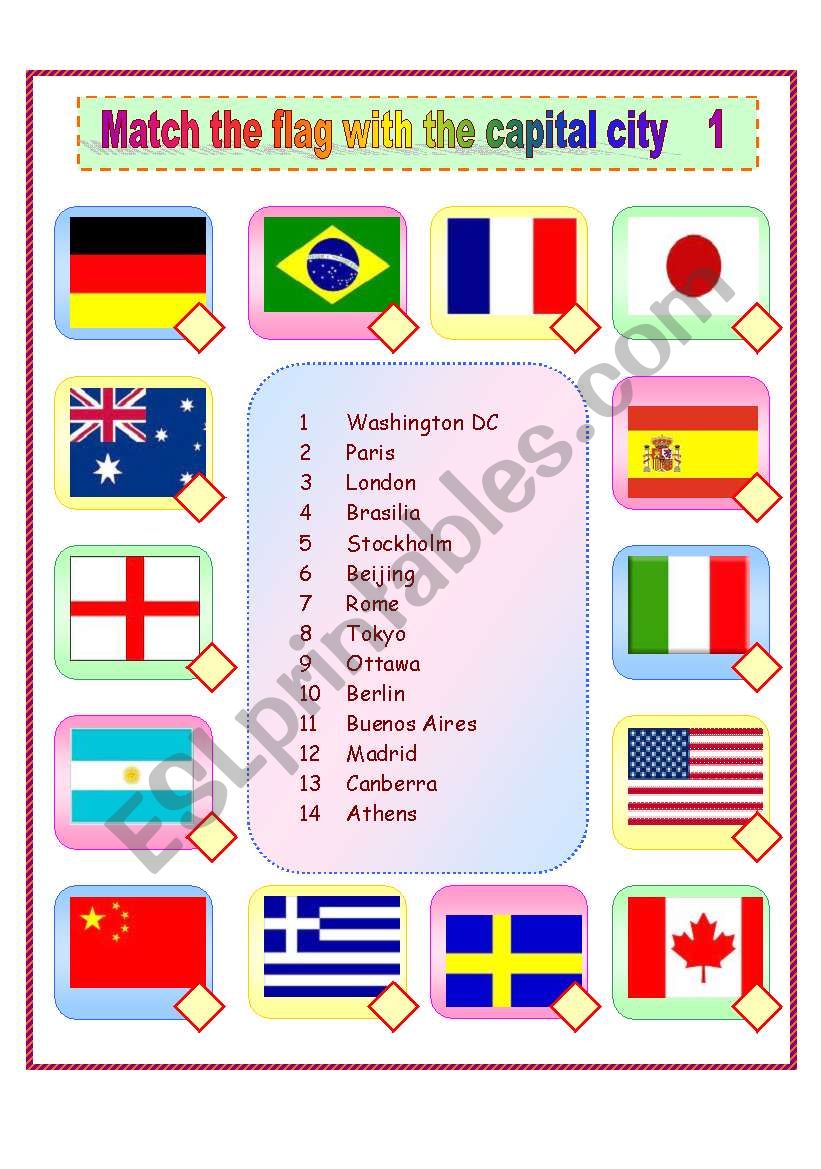 Match the flags with the capital cities