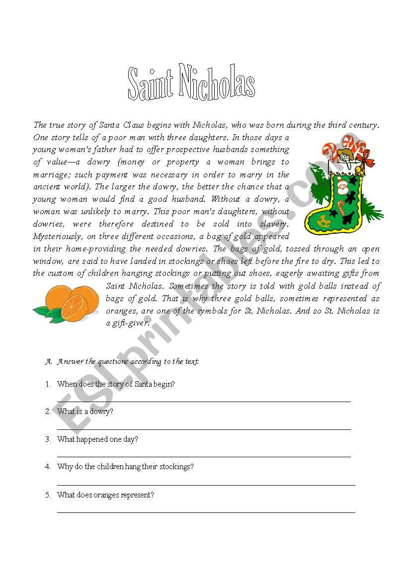 Saint Nicholas worksheet