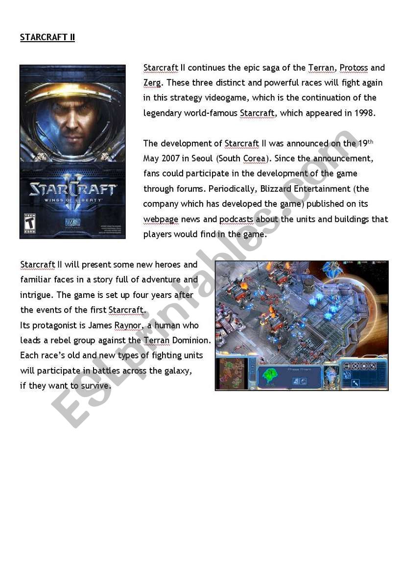 Starcraft II worksheet