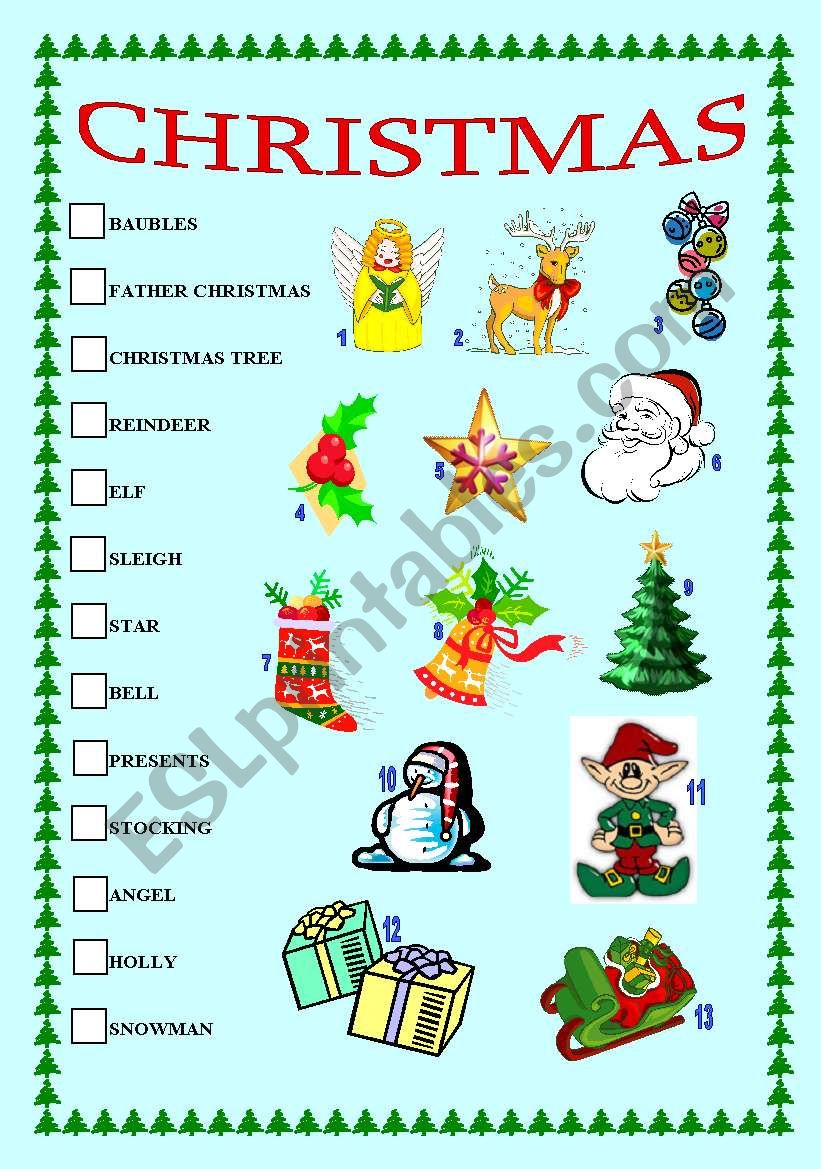 Christmas matching exercise worksheet