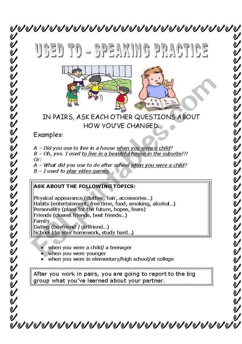 USED TO - Speaking Activity worksheet