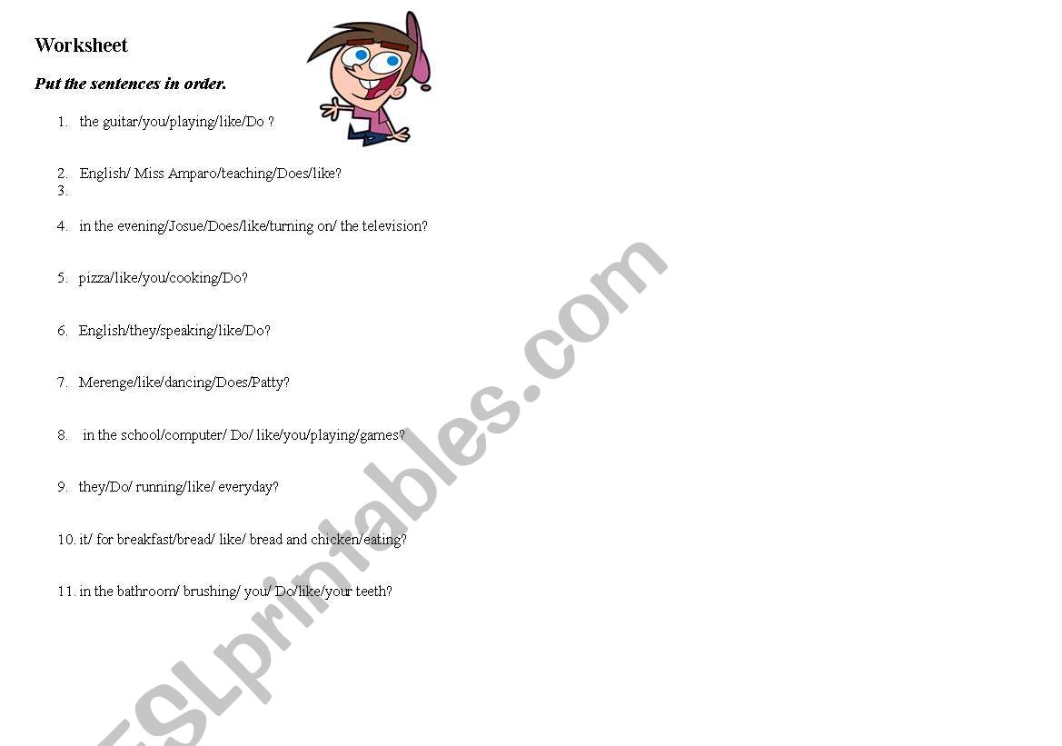 verb:like worksheet