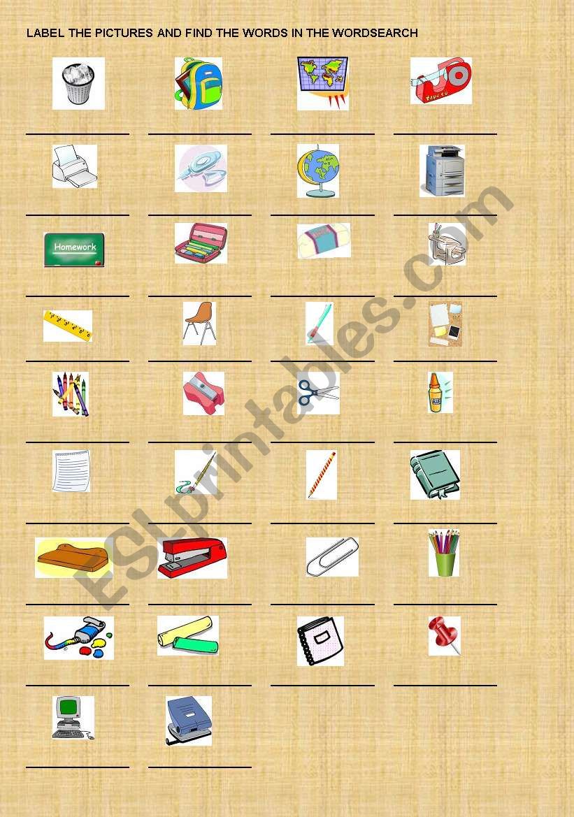 School Objects worksheet