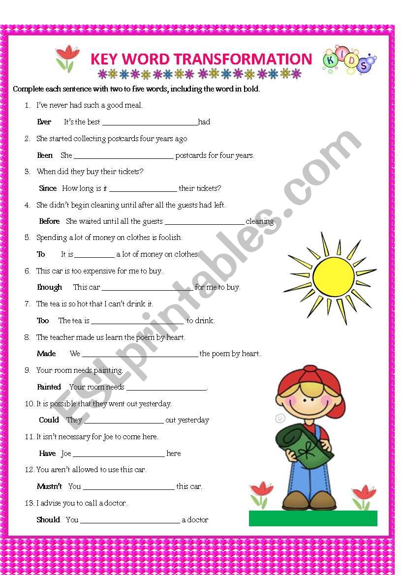 Key word transformation worksheet