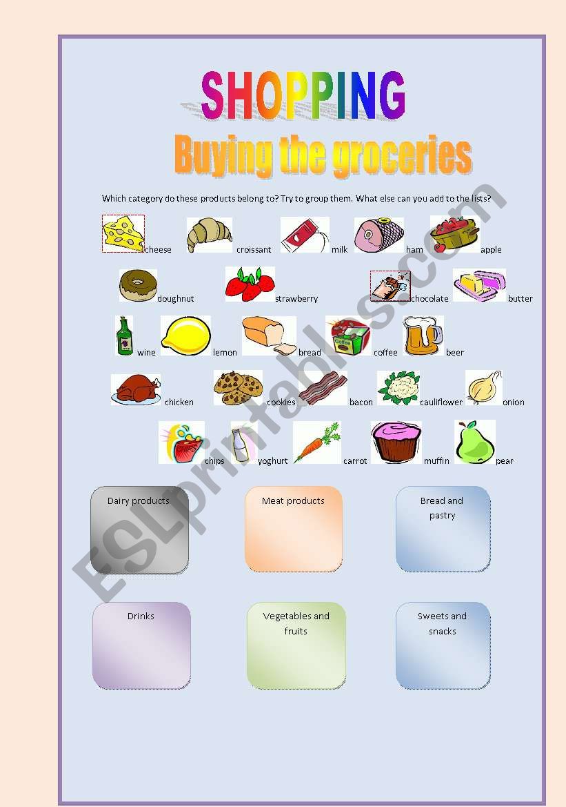 BUYING THE GROCERIES worksheet