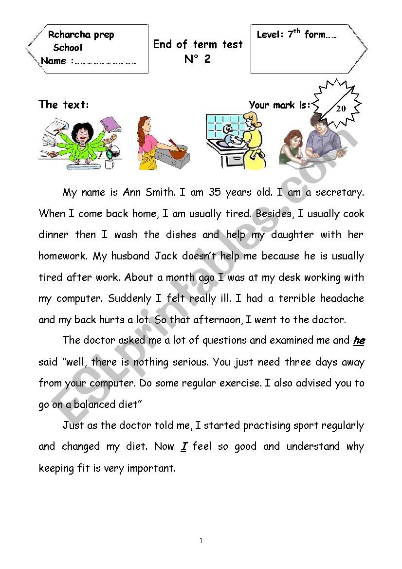 end term test N°2 7th form worksheet end term test N°2 7th form worksheet