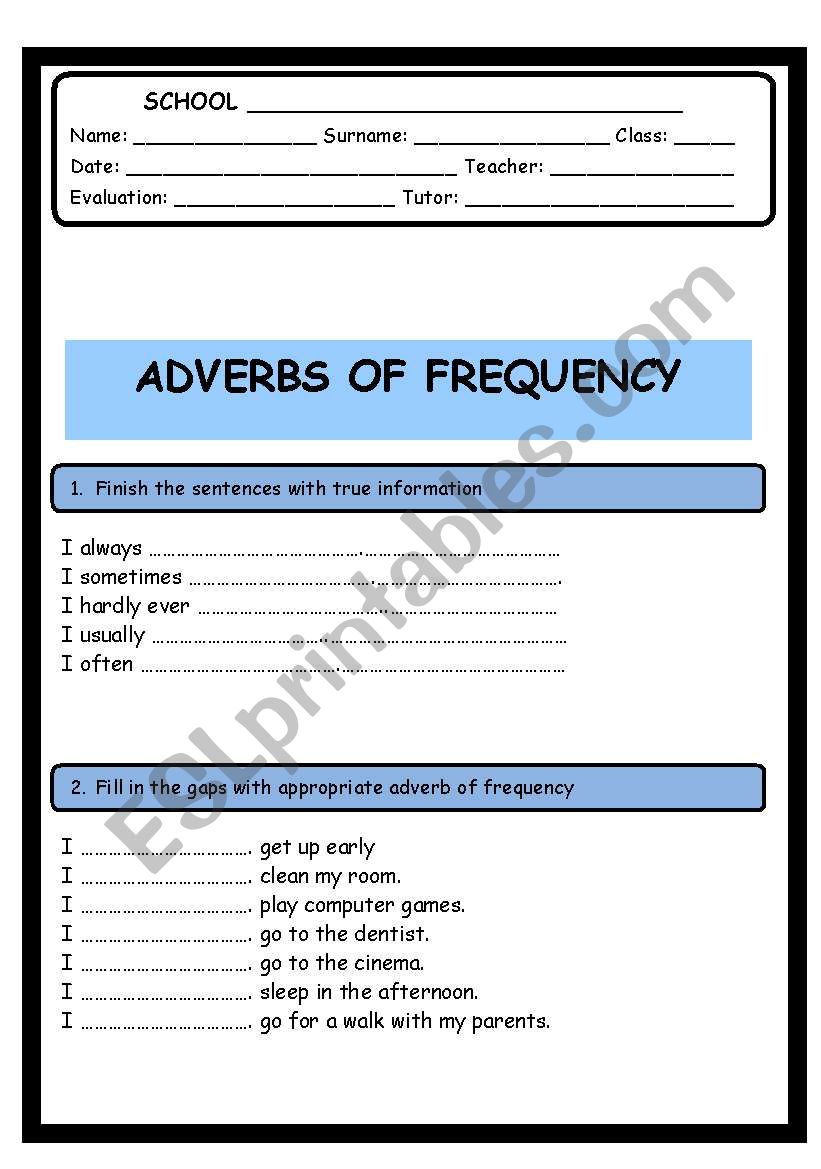 adverbs of frequency worksheet