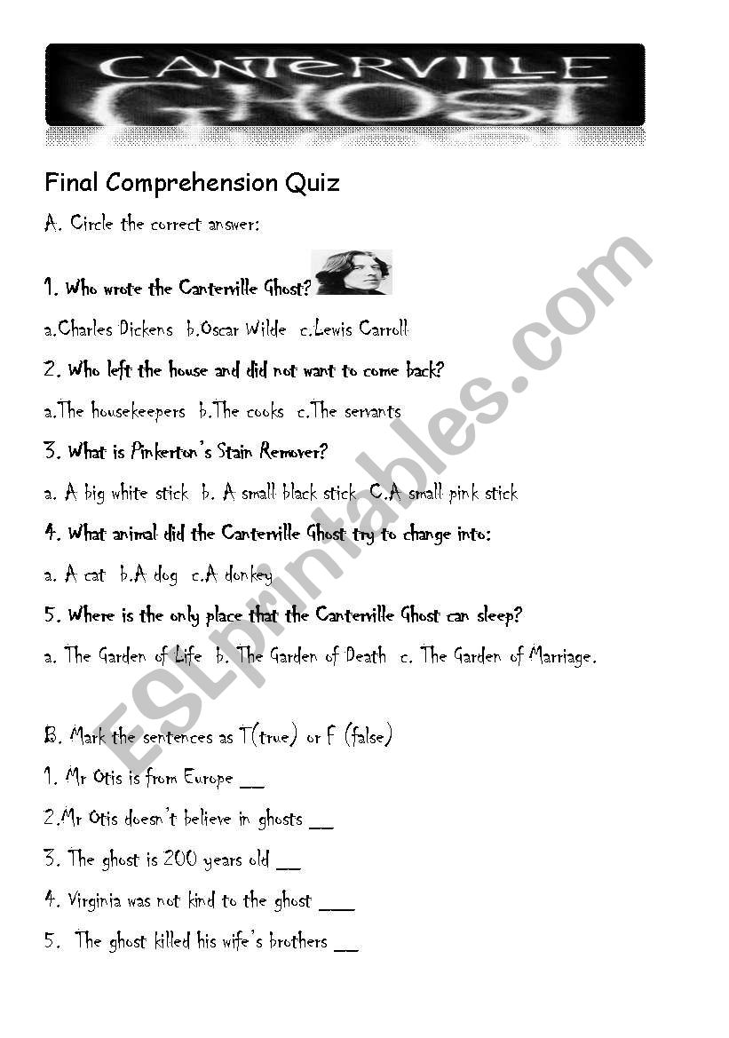 Canterville Ghost worksheet