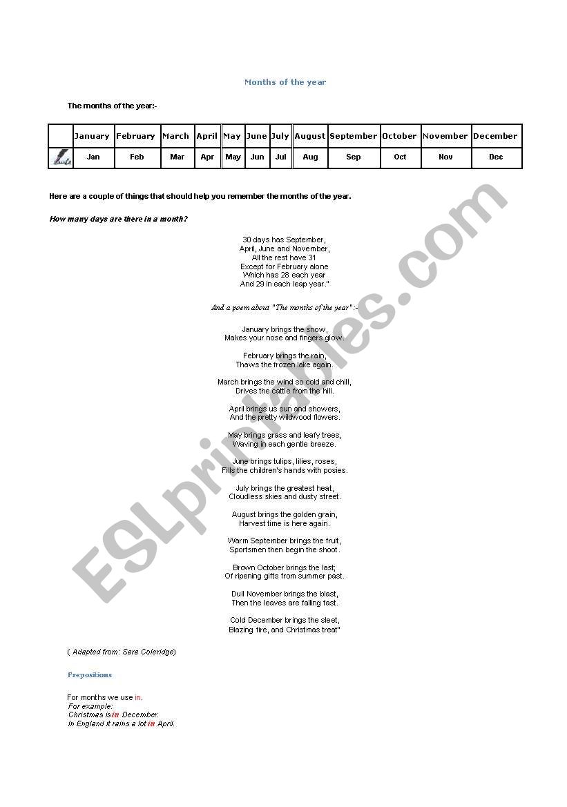 the months of the year worksheet