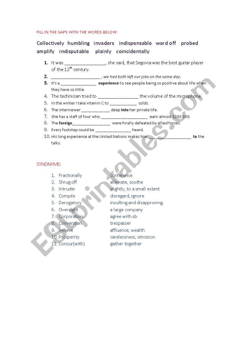 VOCABULARY ADVANCED worksheet