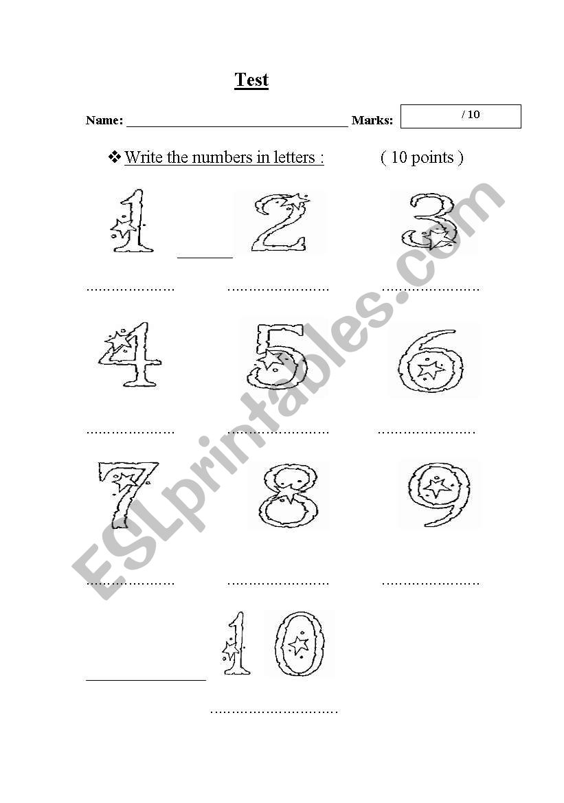 Numbers Test worksheet