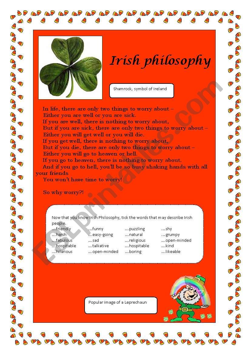  A poem: Irish Philosophy worksheet