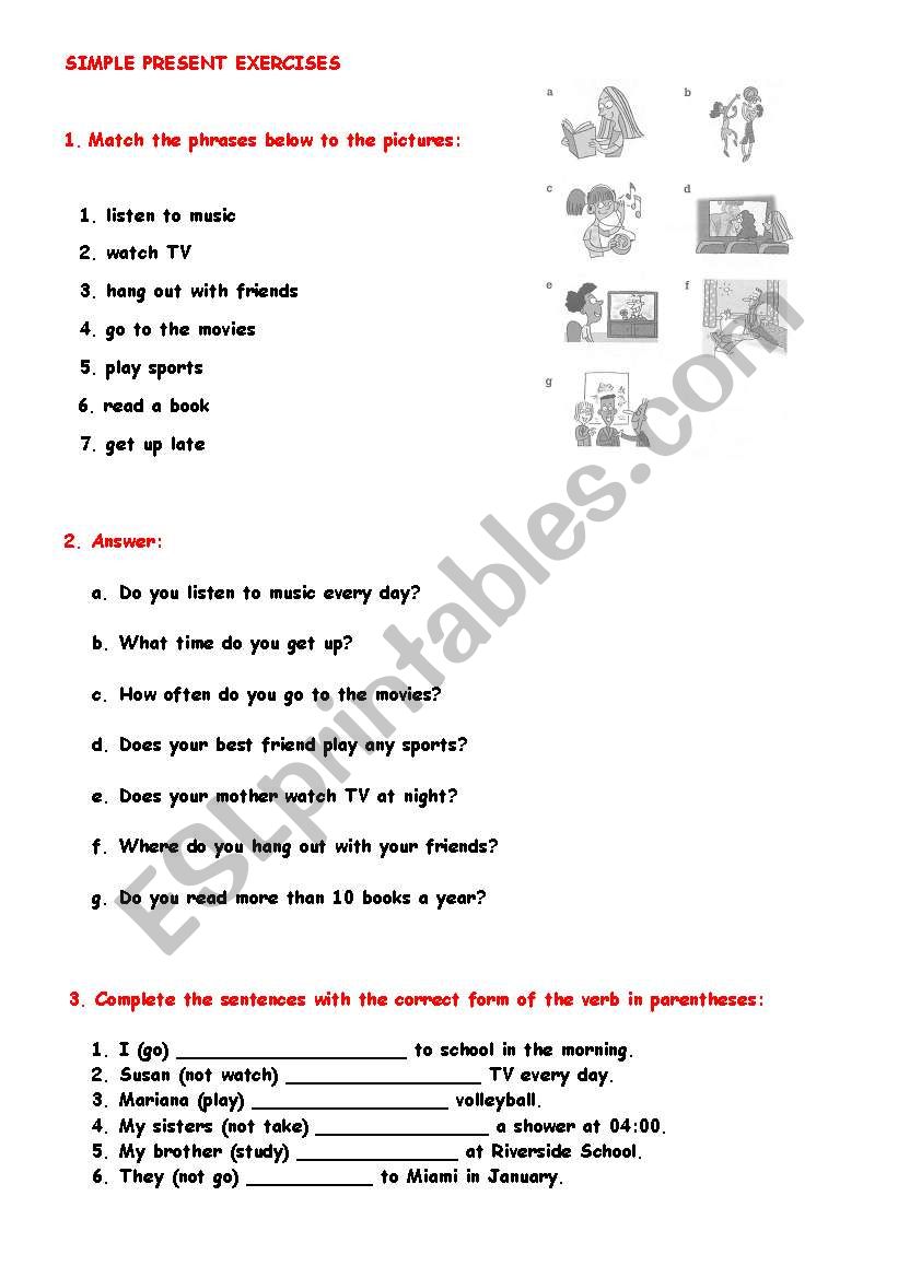 SIMPLE PRESENT  - EXERCISES worksheet