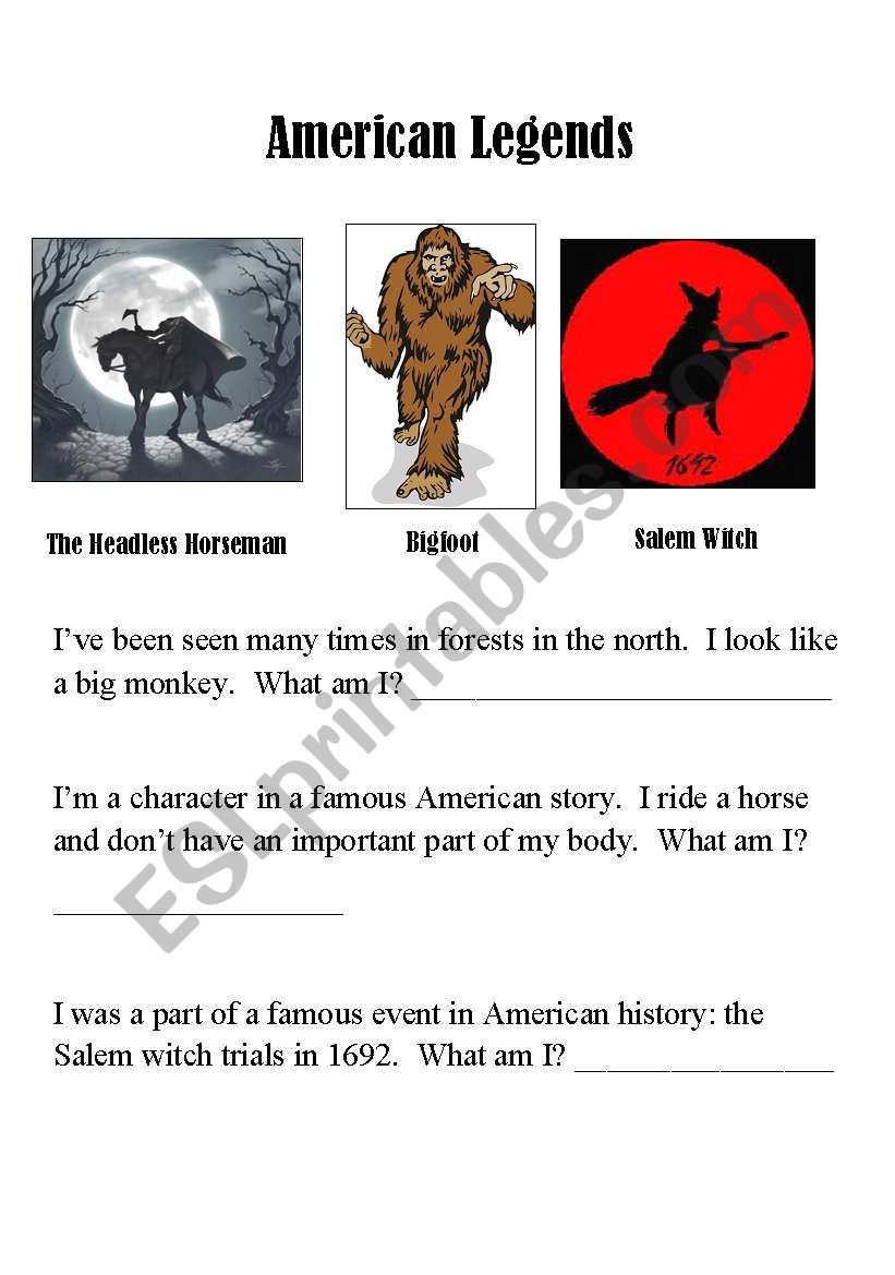 American Legends worksheet