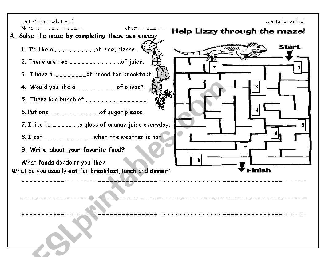 Food quantity worksheet