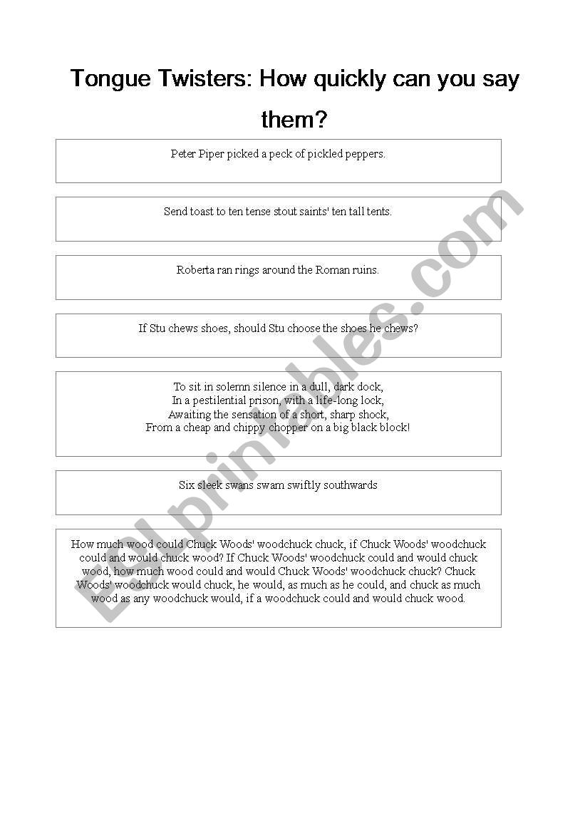 Pronunciation exercise: Tongue Twisters