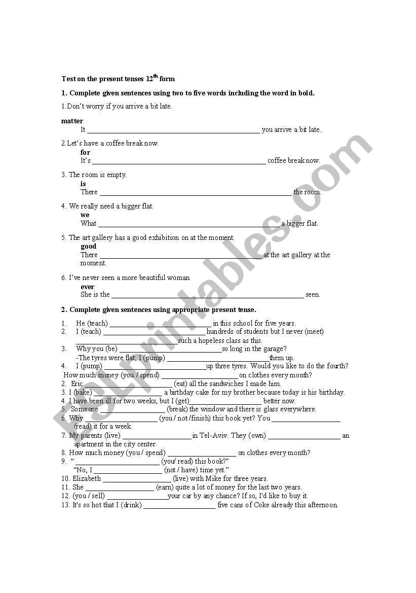 present tenses worksheet